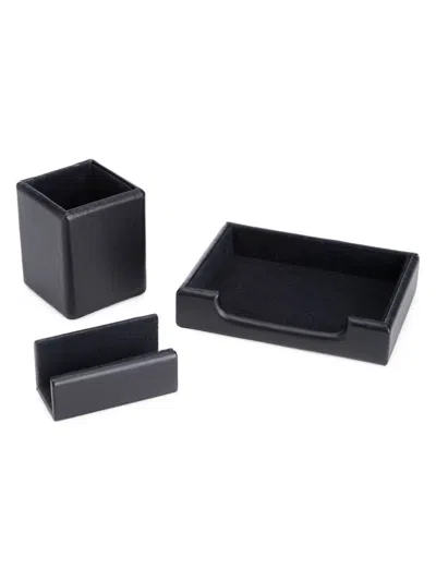 Royce New York Kids' Leather & Suede 3-piece Executive Desk Accessory Set In Black