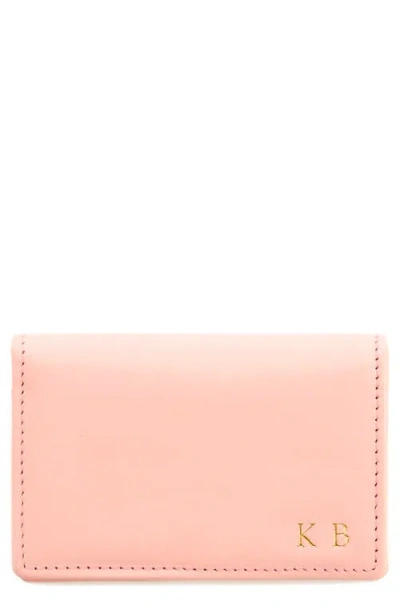 Royce New York Leather Card Case In Light Pink - Silver Foil