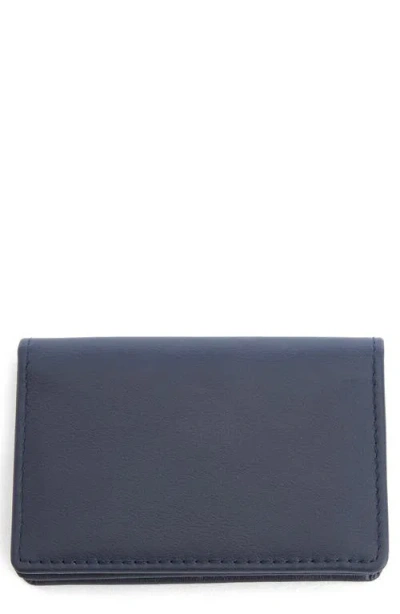 Royce New York Leather Card Case In Navy Blue- Silver Foil