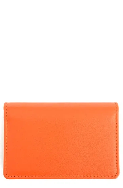 Royce New York Leather Card Case In Orange- Silver Foil