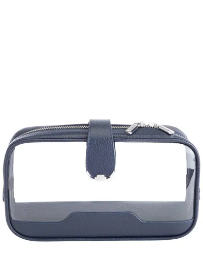 Royce New York Leather Clear Double-sided Leather Cosmetic Case In Blue