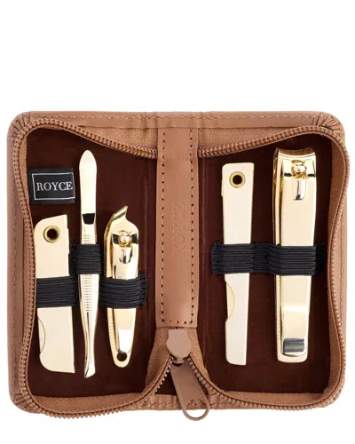 Royce New York Leather Compact Manicure Grooming Kit In Orange