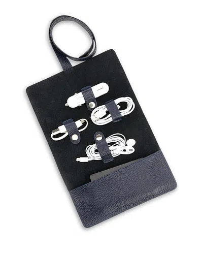 Royce New York Leather Cord Organizer Roll In Navy Blue