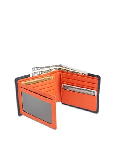 Royce New York Leather Rfid-blocking Id Flap Bifold Wallet In Navy Blue/orange