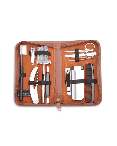 Royce New York Leather Travel & Grooming Toiletry Kit In Tan