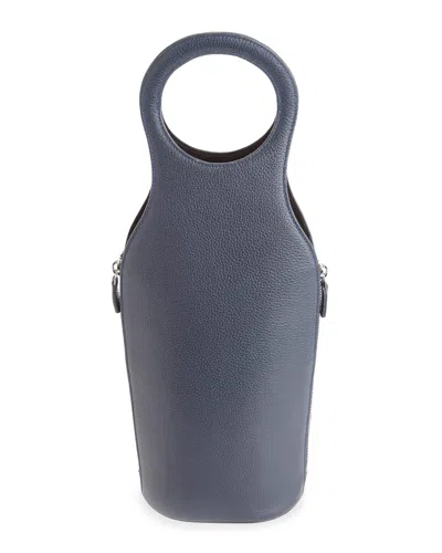 Royce New York Monogrammed Leather Wine Champagne Bottle Carrying Case In Navy