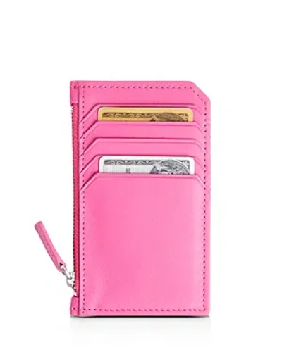 Royce New York Leather Zipper Credit Card Case In Bright Pink