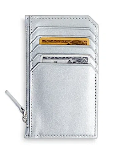 Royce New York Leather Zipper Credit Card Case In Silver