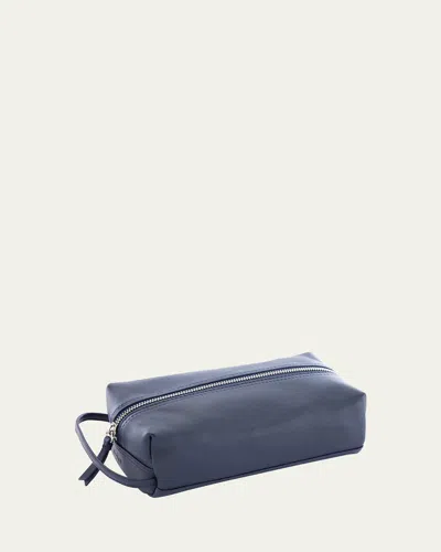 Royce New York Monogrammed Compact Leather Toiletry Bag In Blue