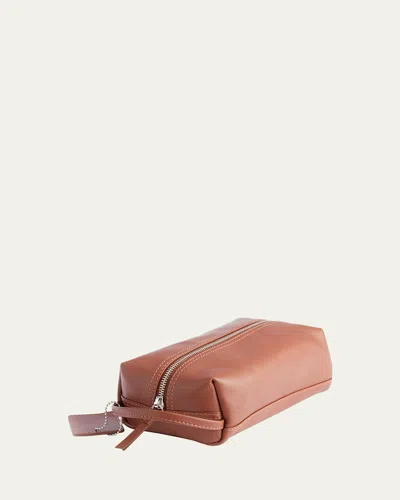 Royce New York Monogrammed Compact Leather Toiletry Bag In Brown