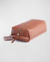 Royce New York Monogrammed Compact Leather Toiletry Bag In Brown