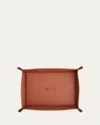 Royce New York Monogrammed Large Catchall Leather Valet Tray In Tan