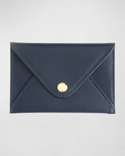 Royce New York Monogrammed Leather Envelope Style Card Holder In Navy Blue