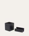 Royce New York Leather Suede-lined 2-piece Executive Desk Accessory Set In Black