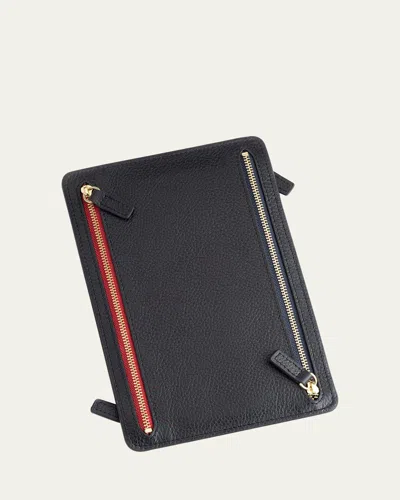 Royce New York Monogrammed Leather Rfid Blocking Foup Zip Travel Organizer In Black