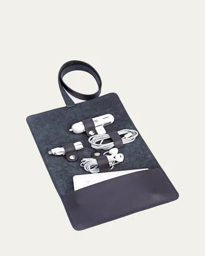 Royce New York Monogrammed Leather Tech Cord Accessory Organizer In Black