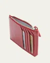 Royce New York Monogrammed Zippered Leather Credit Card Case In Red