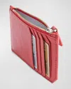 Royce New York Monogrammed Zippered Leather Credit Card Case In Red