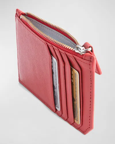 Royce New York Monogrammed Zippered Leather Credit Card Case In Red