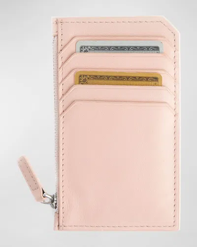 Royce New York Monogrammed Zippered Leather Credit Card Case In Blush Pink