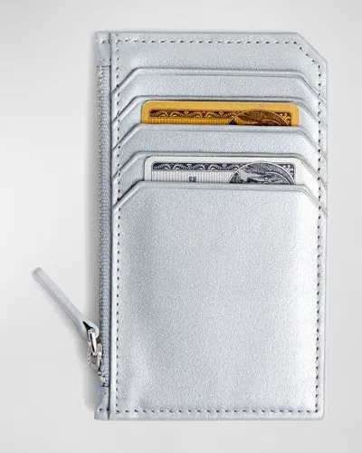 Royce New York Monogrammed Zippered Leather Credit Card Case In Silver