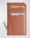 Royce New York Monogrammed Zippered Leather Credit Card Case In Tan