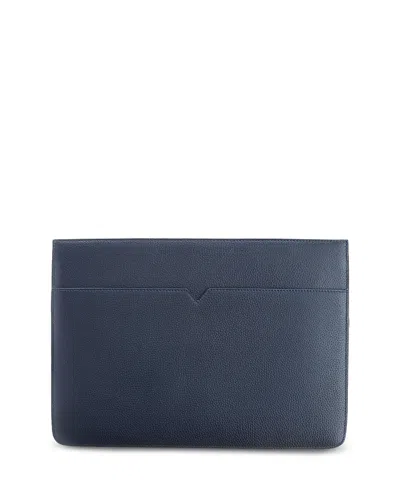 Royce New York Pebble Grain Leather 13 Laptop Sleeve In Navy Blue