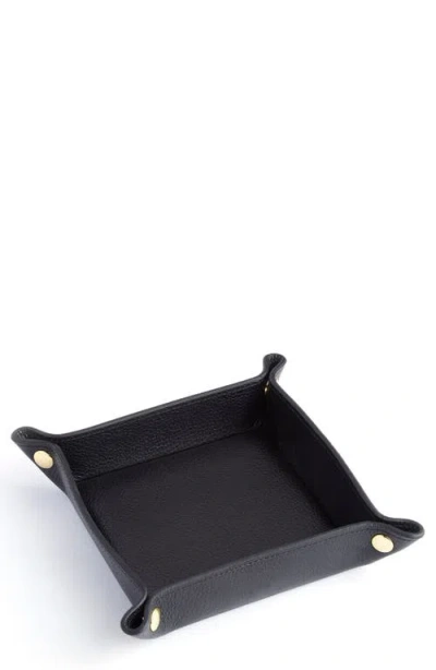 Royce New York Personalized Catchall Leather Valet Tray In Black - Silver Foil