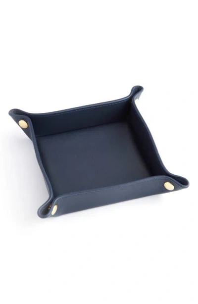 Royce New York Personalized Catchall Leather Valet Tray In Navy Blue - Deboss