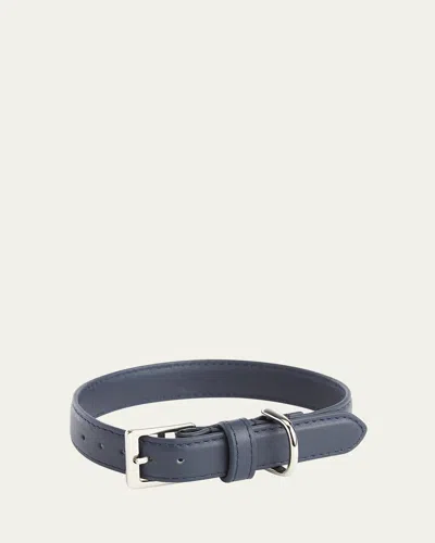 Royce New York Medium Leather Dog Collar In Navy Blue