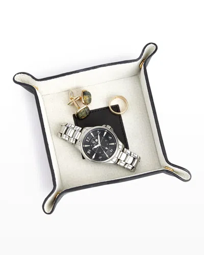 Royce New York Personalized Suede & Leather Catchall Valet Tray In Navy Blue