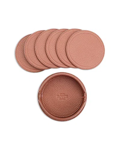Royce New York Set Of Six Coasters & Holder In Brown