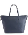 Royce New York Wide Leather Tote With Wristlet In Blue
