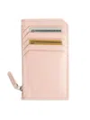 Royce New York Women's Zip Leather Card Wallet In Pink