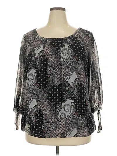 Pre-owned Roz & Ali 3/4 Sleeve Blouse In Black