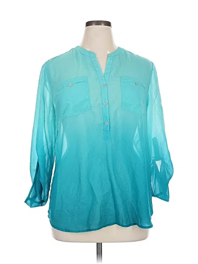 Pre-owned Roz & Ali 3/4 Sleeve Blouse In Blue