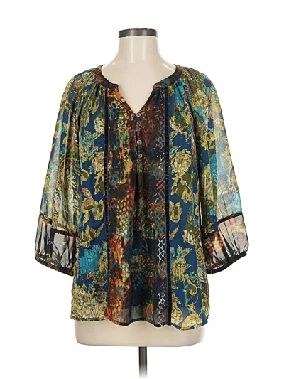 Pre-owned Roz & Ali 3/4 Sleeve Blouse In Blue