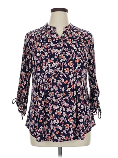Pre-owned Roz & Ali 3/4 Sleeve Blouse In Blue