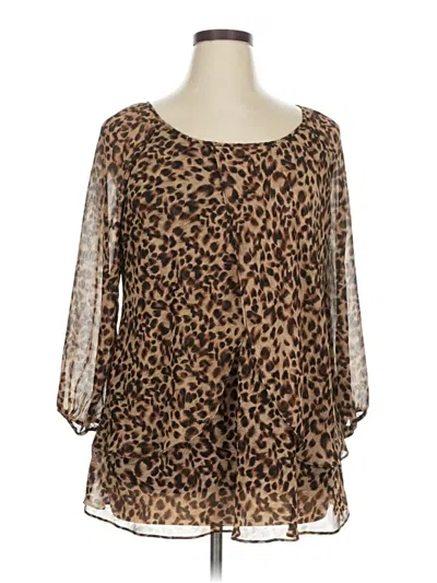 Pre-owned Roz & Ali 3/4 Sleeve Blouse In Brown