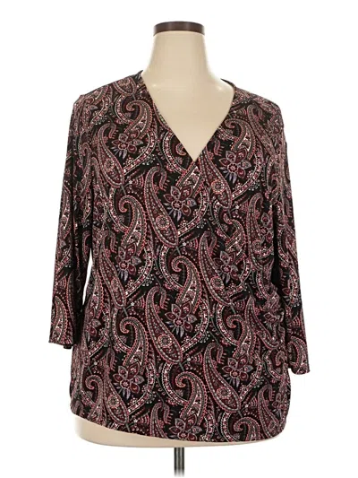 Pre-owned Roz & Ali 3/4 Sleeve Blouse In Brown