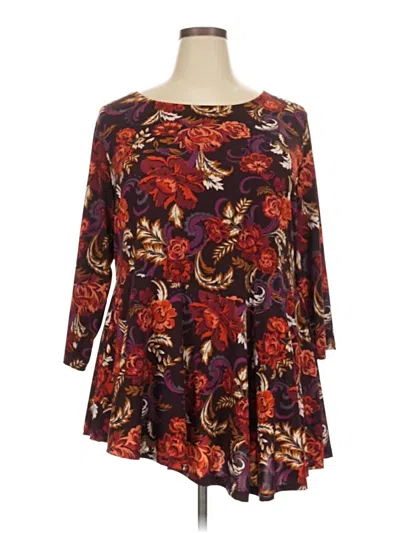 Pre-owned Roz & Ali 3/4 Sleeve Blouse In Burgundy