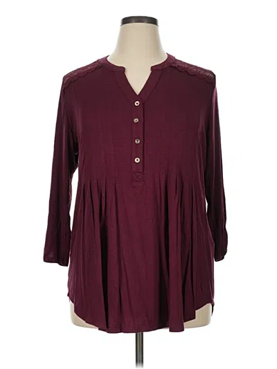Pre-owned Roz & Ali 3/4 Sleeve Blouse In Burgundy