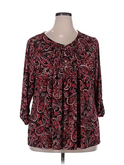 Pre-owned Roz & Ali 3/4 Sleeve Blouse In Burgundy