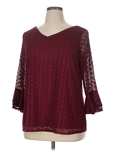 Pre-owned Roz & Ali 3/4 Sleeve Blouse In Burgundy