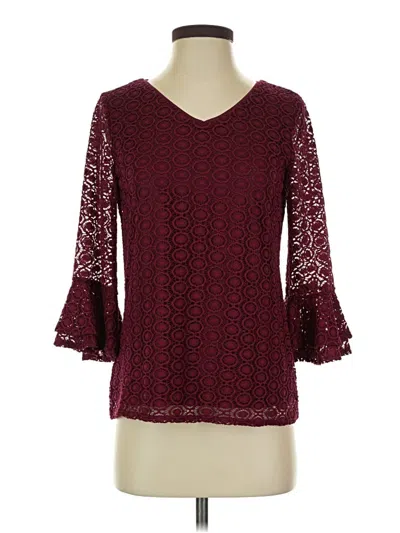 Pre-owned Roz & Ali 3/4 Sleeve Blouse In Burgundy