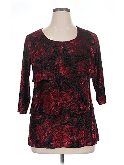 Pre-owned Roz & Ali 3/4 Sleeve Blouse In Burgundy
