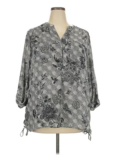 Pre-owned Roz & Ali 3/4 Sleeve Blouse In Gray
