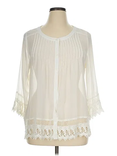 Pre-owned Roz & Ali 3/4 Sleeve Blouse In Ivory