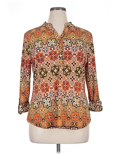 Pre-owned Roz & Ali 3/4 Sleeve Blouse In Orange