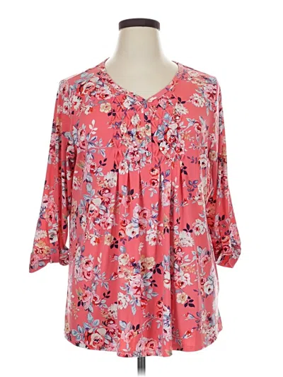Pre-owned Roz & Ali 3/4 Sleeve Blouse In Pink